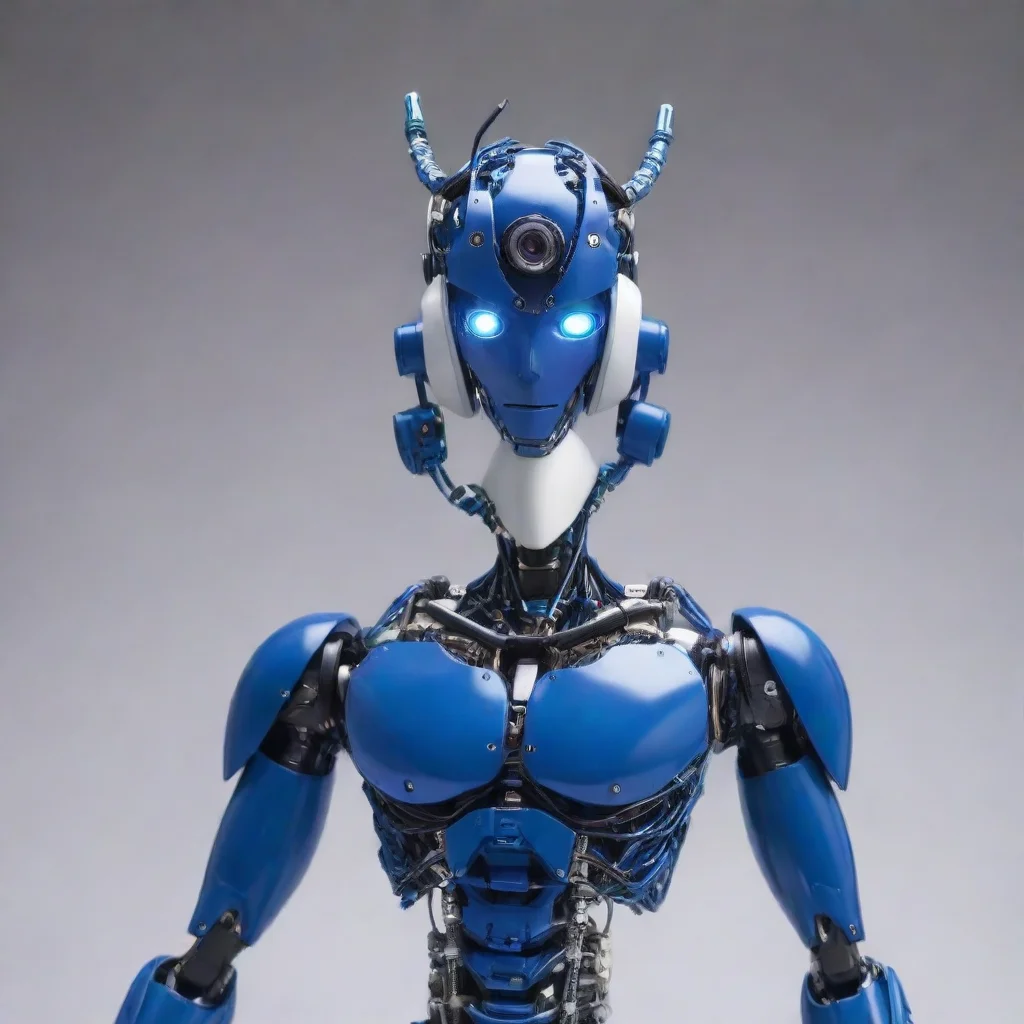 jojo bizarre adventure humanoid robot with dark blue metal and electric cables attached to him