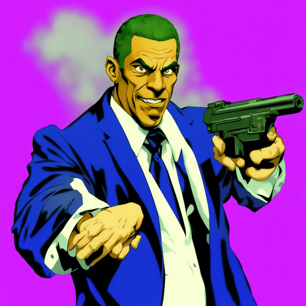 aijojo bizarre adventure obama holding a gun pointing at you. only the face of obama%2C his hand%2C and gun are shown. it has the %E3%83%89%E3%83%89 effect