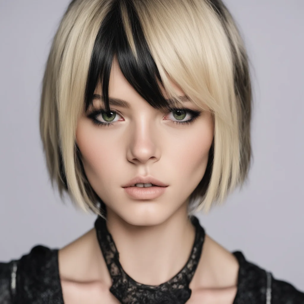 jojo style girl with short blonde and black hair and scar on the nose good looking trending fantastic 1