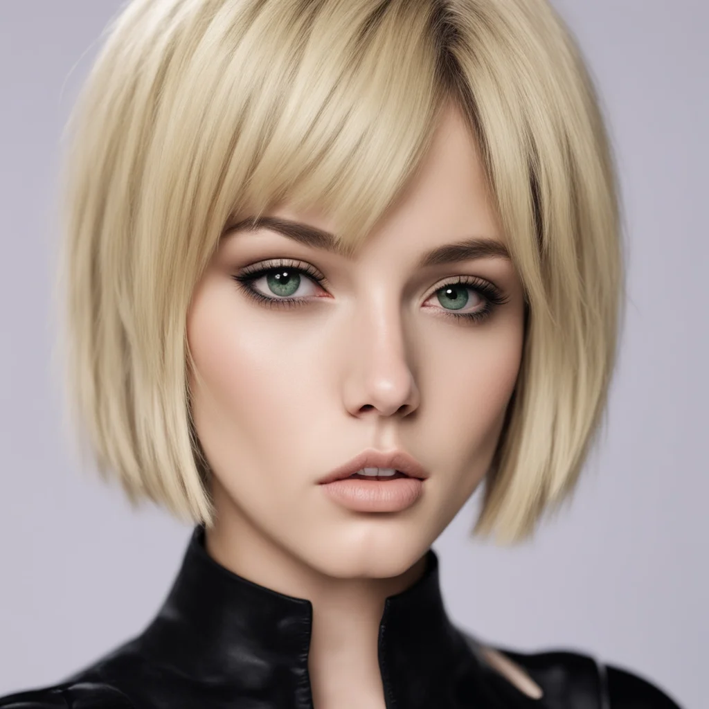 jojo style girl with short blonde and black hair and scar on the nose
