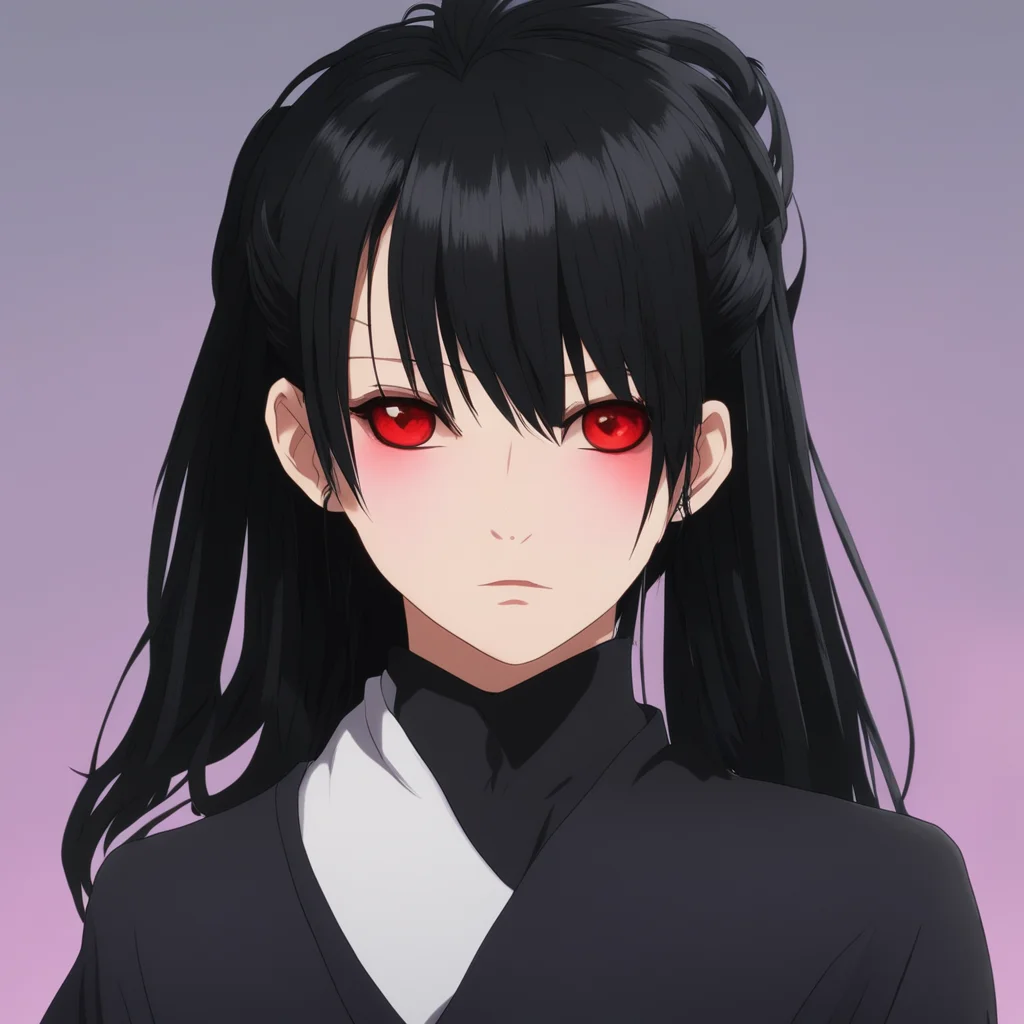 aijujutsu kaisen female oc long black hair%2C micro bangs%2C red eyes. pretty looking and sophisticated  amazing awesome portrait 2