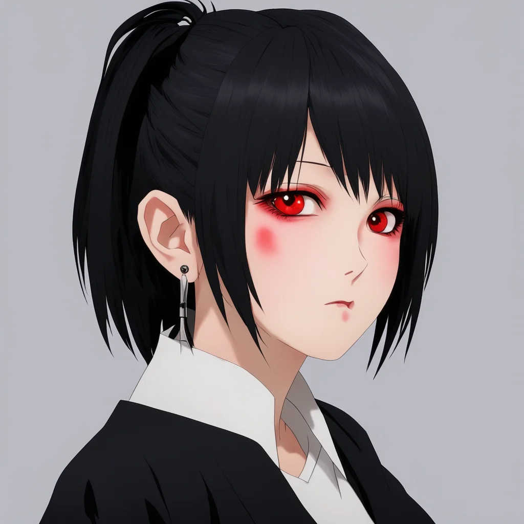 aijujutsu kaisen female oc long black hair%2C micro bangs%2C red eyes. pretty looking and sophisticated  confident engaging wow artstation art 3