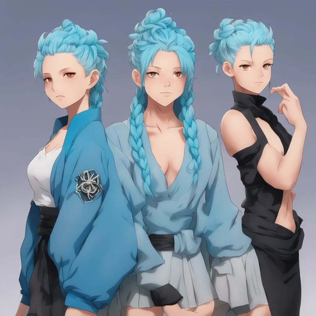 aijujutsu kaisen sorcerer light blue braided hair and the girls light skin and buff