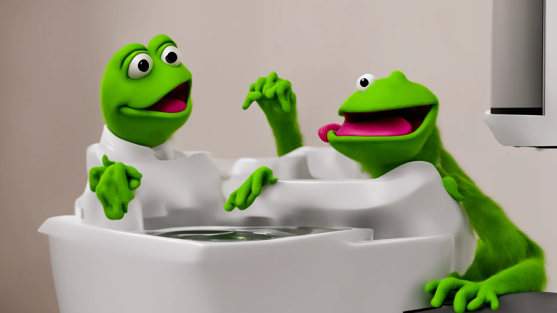 aikermit the frog getting hit in the head with a microwave wide