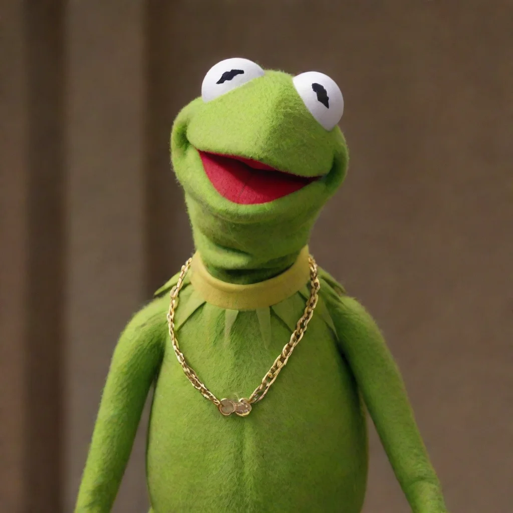 kermit wearing a gold chain with 63 on it