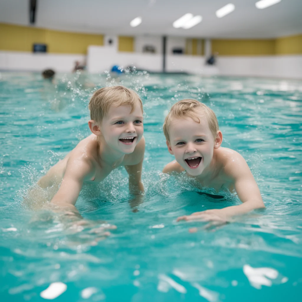 kids training swimming in valkeakoski swimming hall and having fun