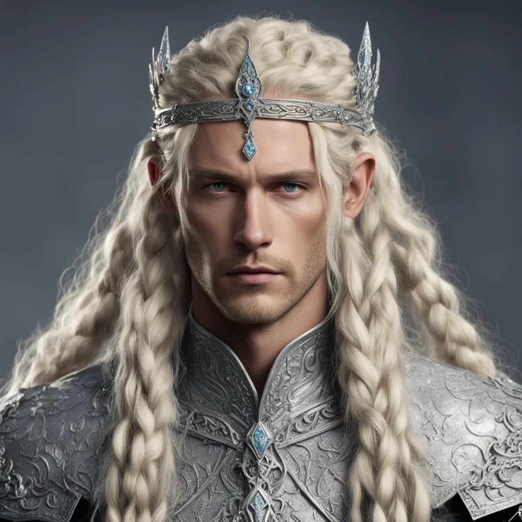 aiking amdir with blond hair with braids wearing silver serpentine elvish circlet encrusted with diamonds amazing awesome portrait 2