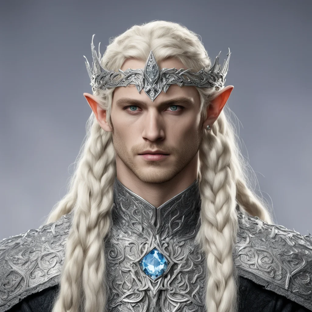 aiking amroth with blond hair and braids wearing silver serpentine wood elvish circlet encrusted with diamond with large center diamond amazing awesome portrait 2