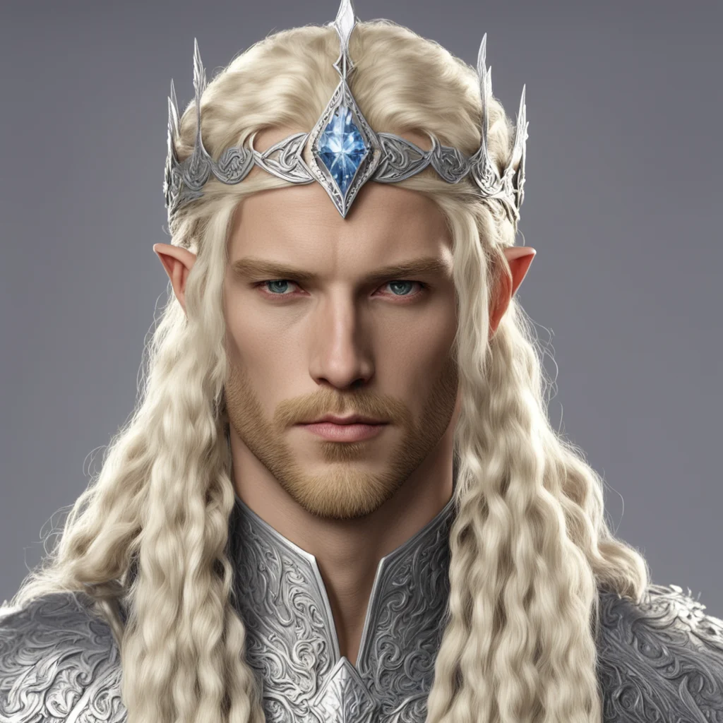 king amroth with blond hair and braids wearing silver sindarin elvish circlet with large diamond amazing awesome portrait 2