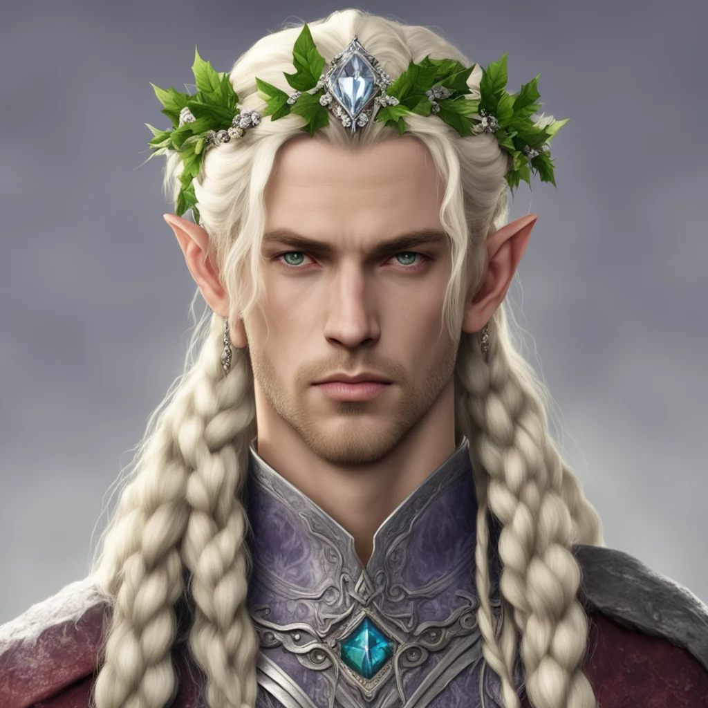 aiking amroth with blond hair with braids wearing silver holly and diamond berry elvish circlet with large center diamond confident engaging wow artstation art 3