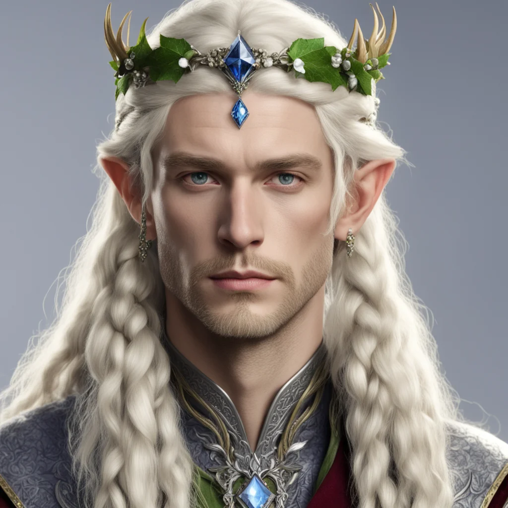 aiking amroth with blond hair with braids wearing silver holly and diamond berry elvish circlet with large center diamond good looking trending fantastic 1