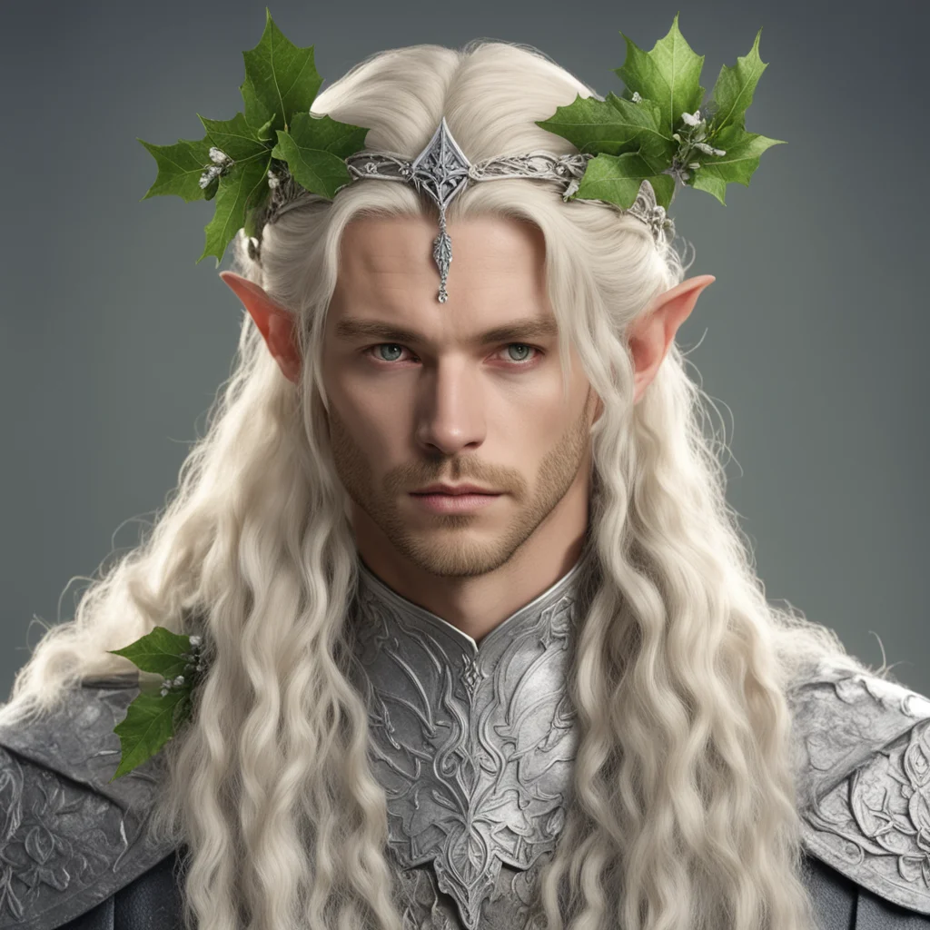 aiking amroth with blond hair with braids wearing silver holly leaf and diamond berry elvish circlet with large center diamond amazing awesome portrait 2