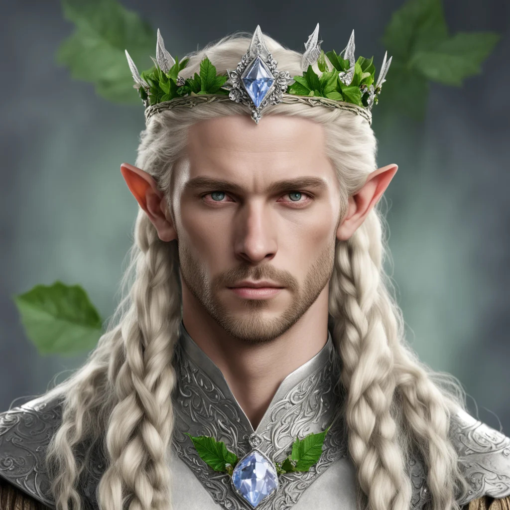 aiking amroth with blond hair with braids wearing silver holly leaf and diamond berry elvish circlet with large center diamond confident engaging wow artstation art 3