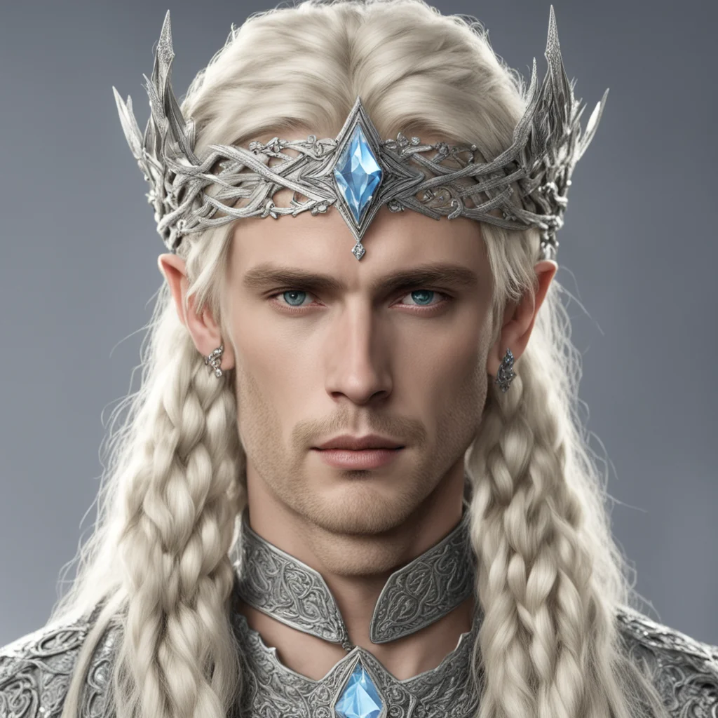 aiking amroth with blond hair with braids wearing silver serpentine elvish circlet encrusted with diamond with large center diamond  amazing awesome portrait 2