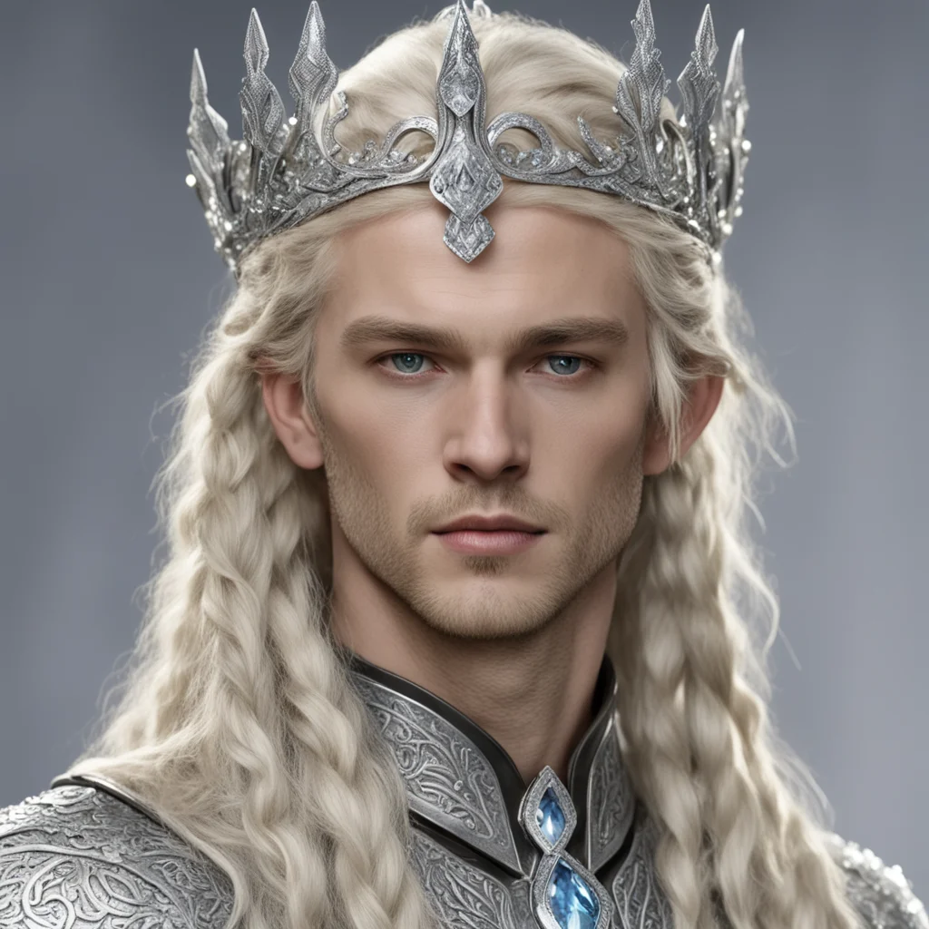 aiking amroth with blond hair with braids wearing silver serpentine elvish circlet encrusted with diamond with large center diamond  good looking trending fantastic 1