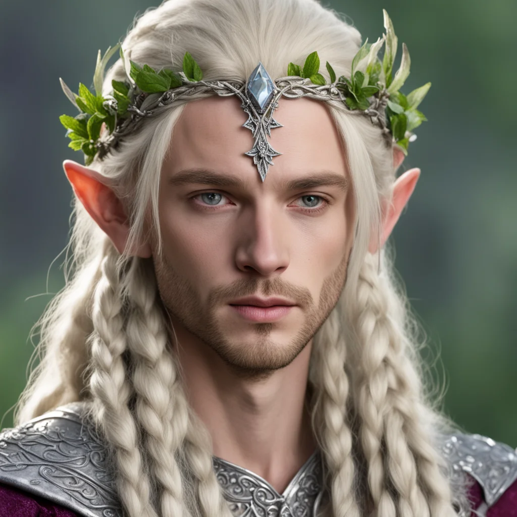aiking amroth with blond hair with braids wearing silver twig and diamond berry elvish circlet with large center diamond  amazing awesome portrait 2