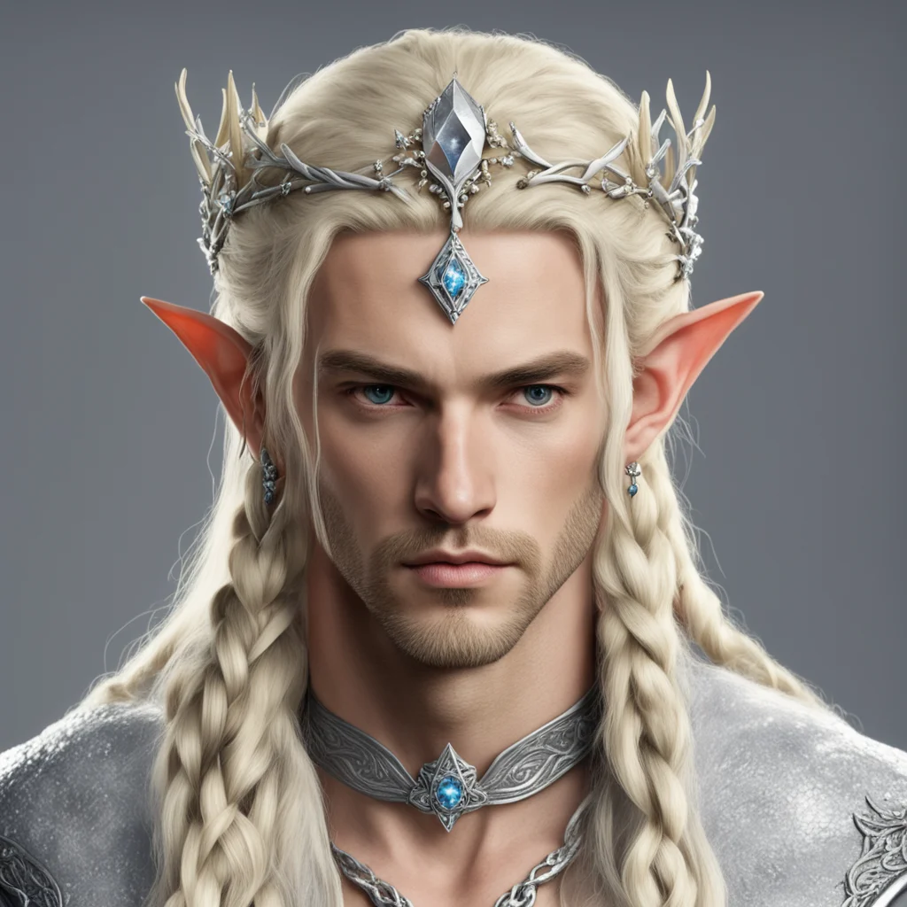 aiking amroth with blond hair with braids wearing silver twig and diamond berry elvish circlet with large center diamond  confident engaging wow artstation art 3
