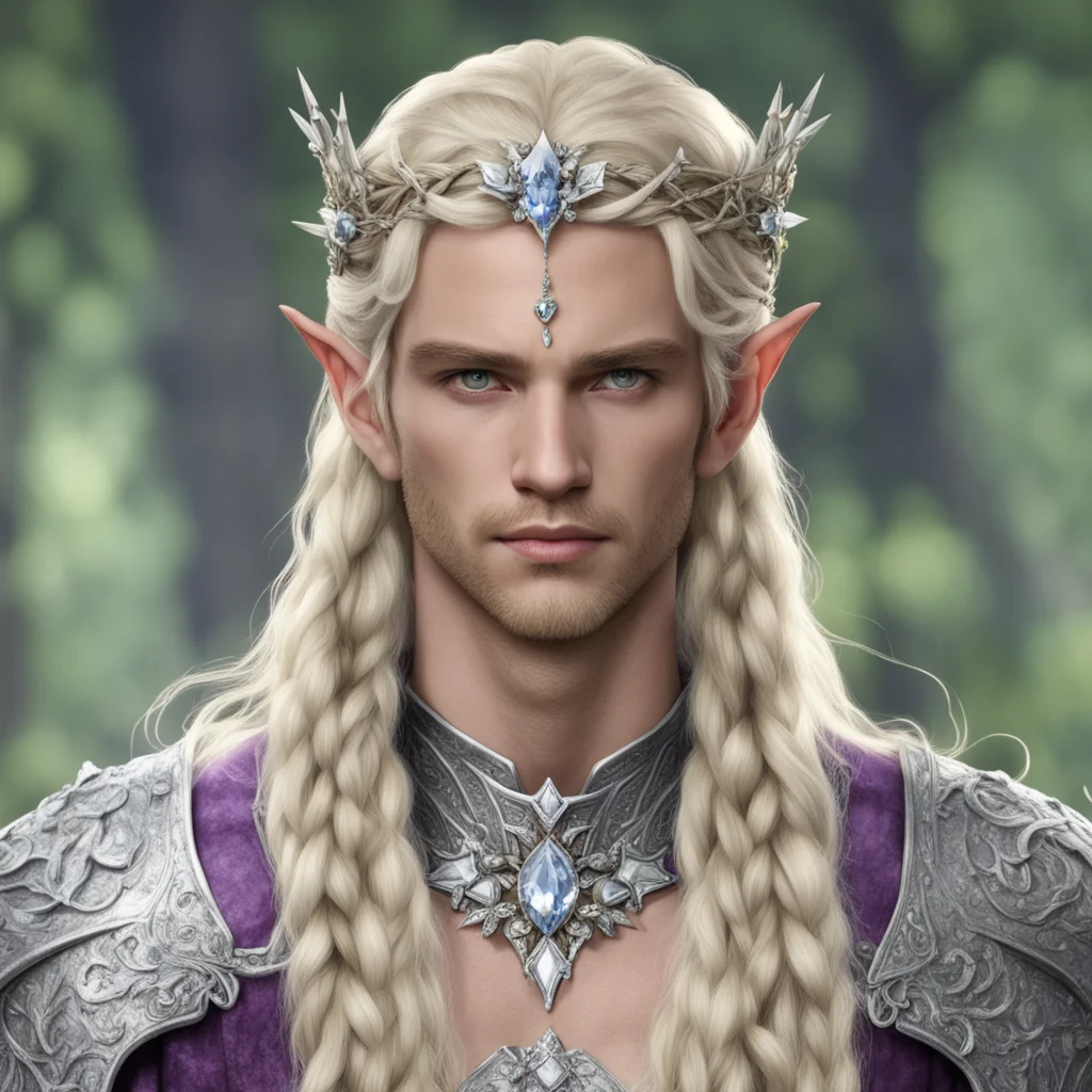 aiking amroth with blond hair with braids wearing silver twig and diamond berry elvish circlet with large center diamond  good looking trending fantastic 1