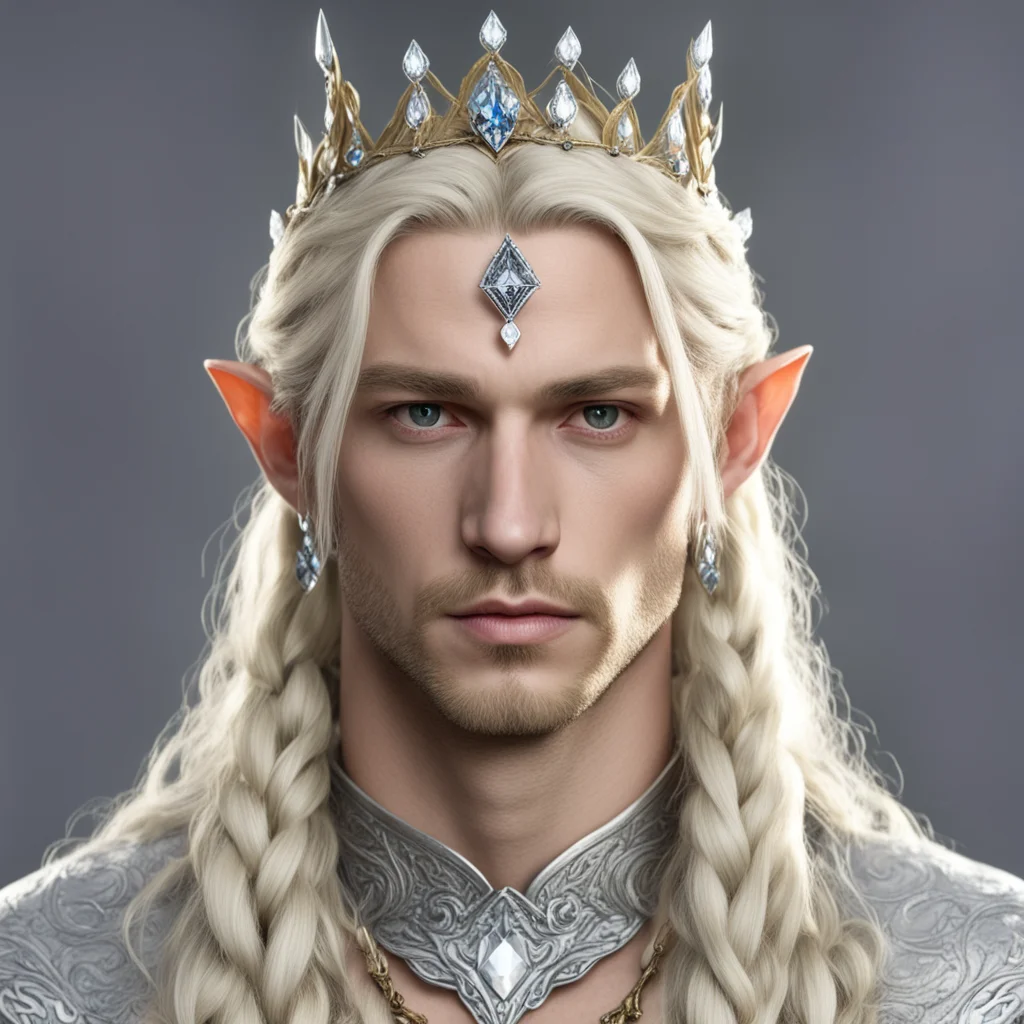 aiking amroth with blond hair with braids wearing silver twig and diamond berry elvish circlet with large center diamond amazing awesome portrait 2