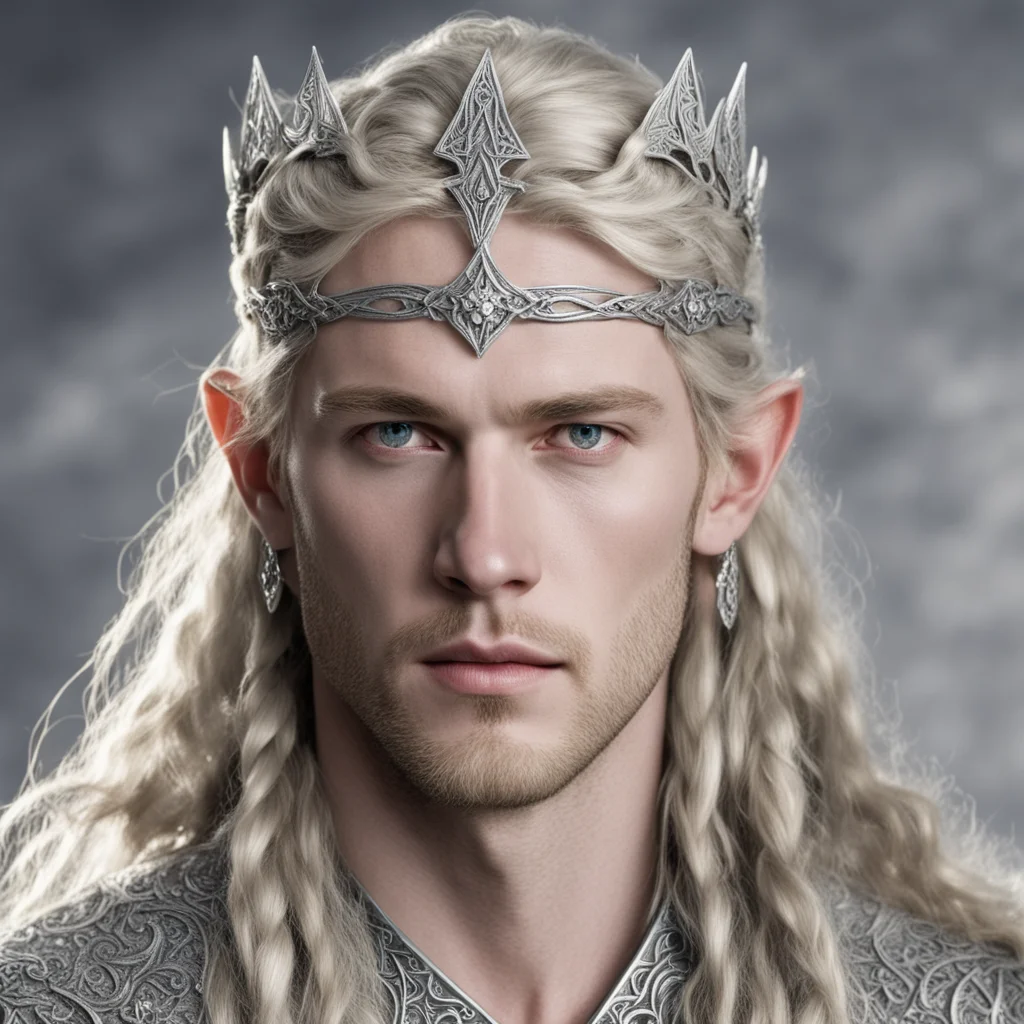 king finrod with braids wearing silver elvish circlet with diamonds amazing awesome portrait 2