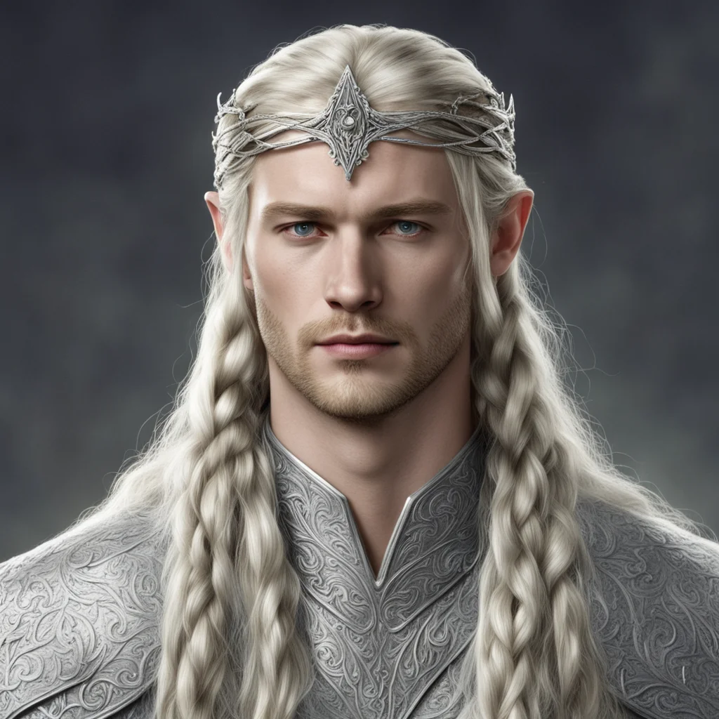 aiking finrod with braids wearing silver elvish circlet with diamonds good looking trending fantastic 1