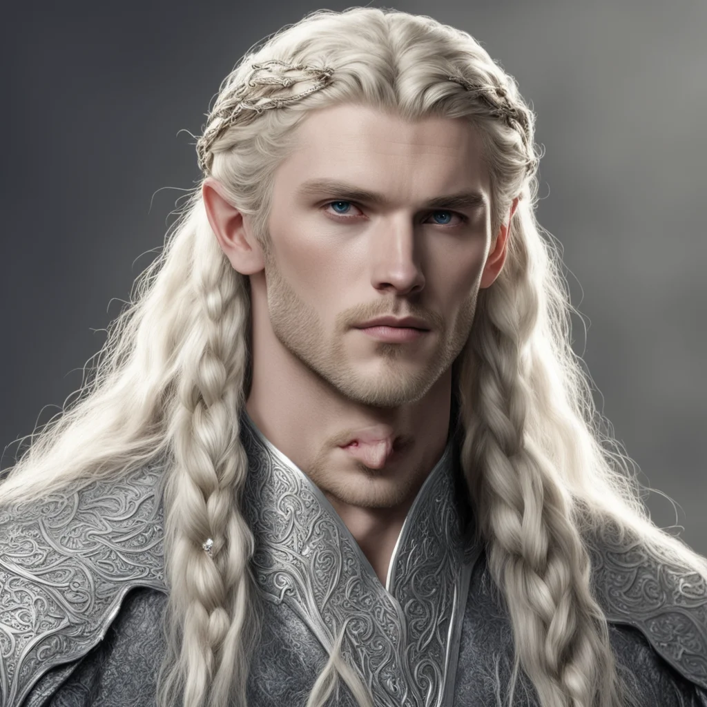 aiking finrod with braids wearing silver noldor elven hair forks with diamonds amazing awesome portrait 2