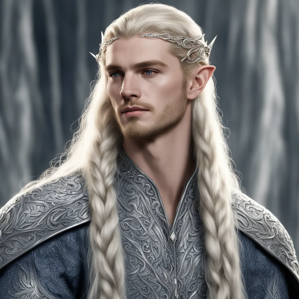 aiking finrod with braids wearing silver noldor elven hair forks with diamonds good looking trending fantastic 1