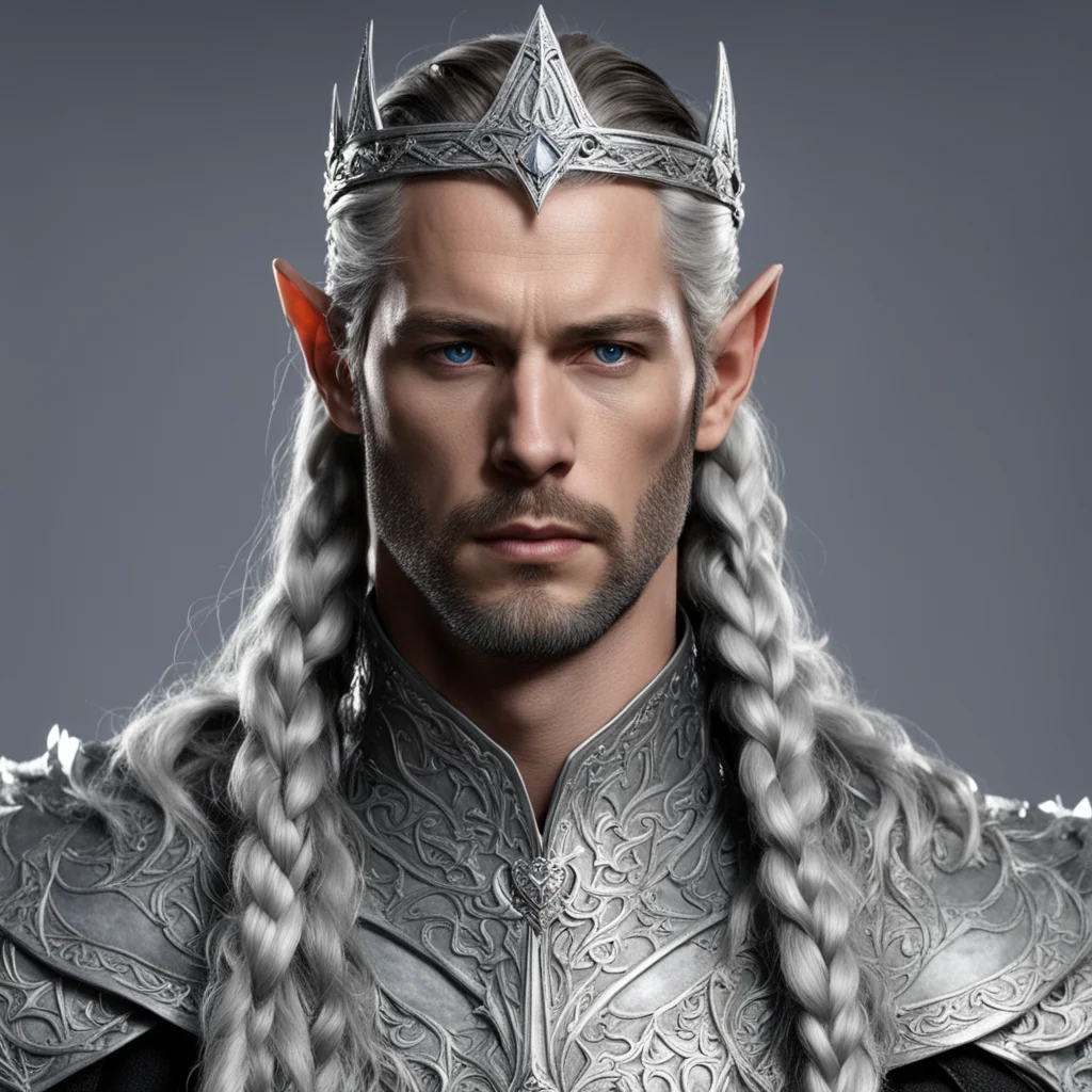 king gil galad with braids wearing silver elven circlet with diamonds confident engaging wow artstation art 3