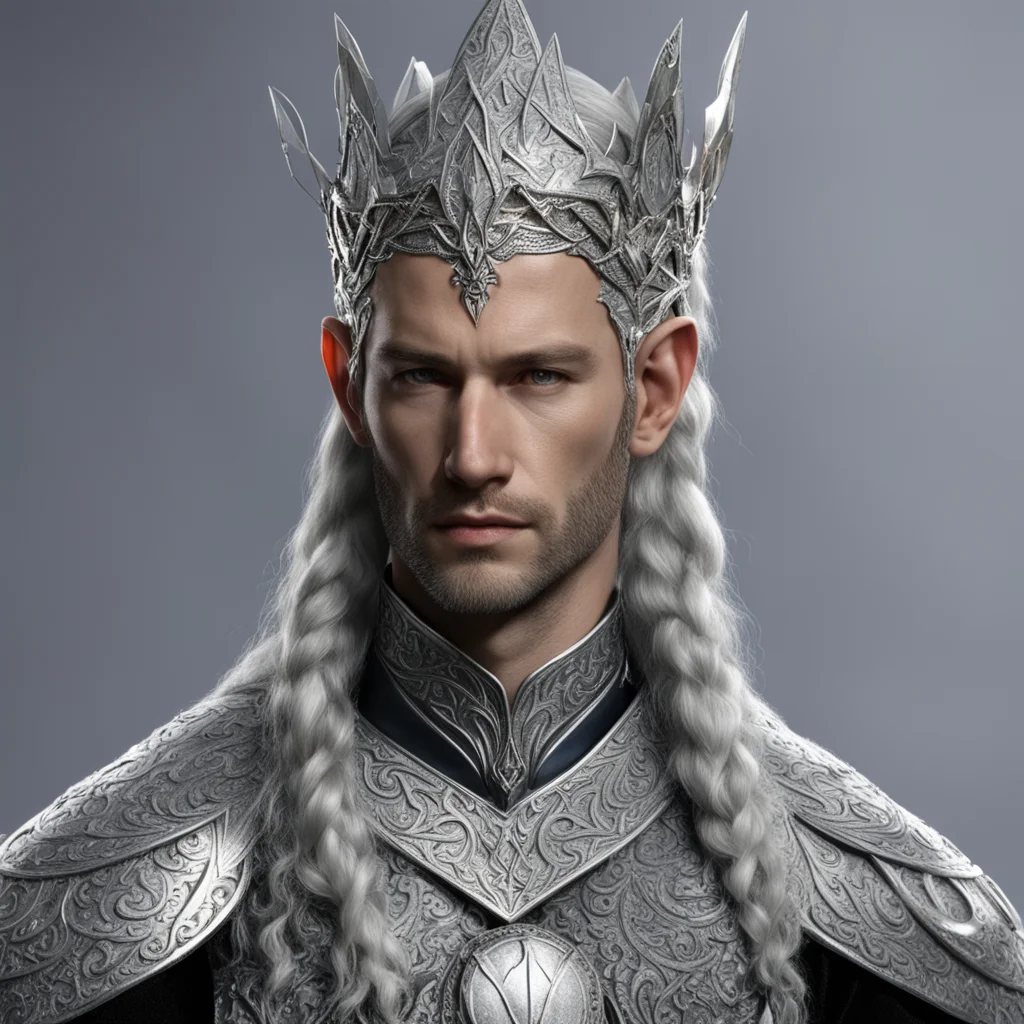 king gil galad with braids wearing silver elven circlet with diamonds