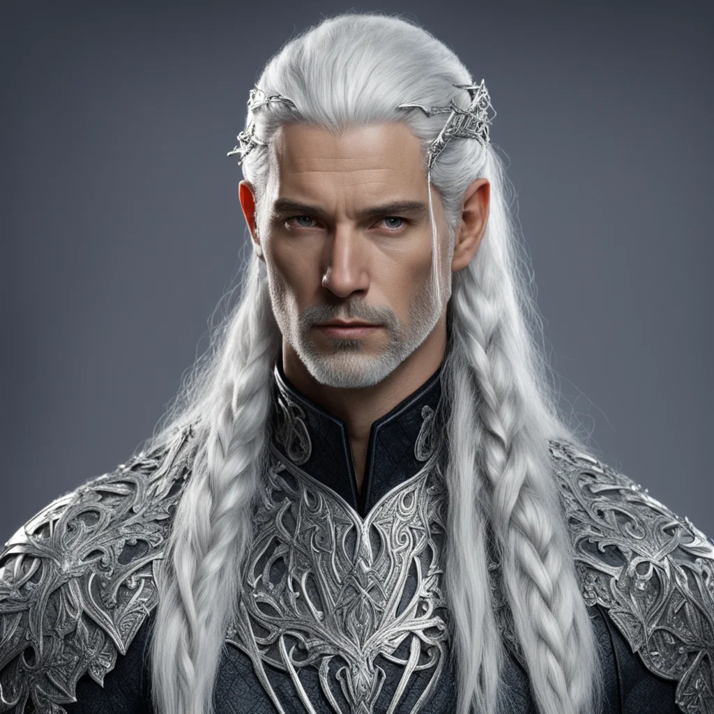 king gil galad with silver hair with braids with silver elvish hair forks with diamonds amazing awesome portrait 2