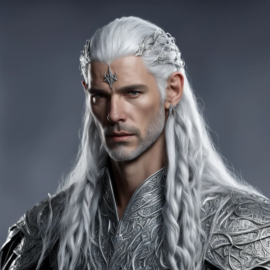 aiking gil galad with silver hair with braids with silver elvish hair forks with diamonds confident engaging wow artstation art 3