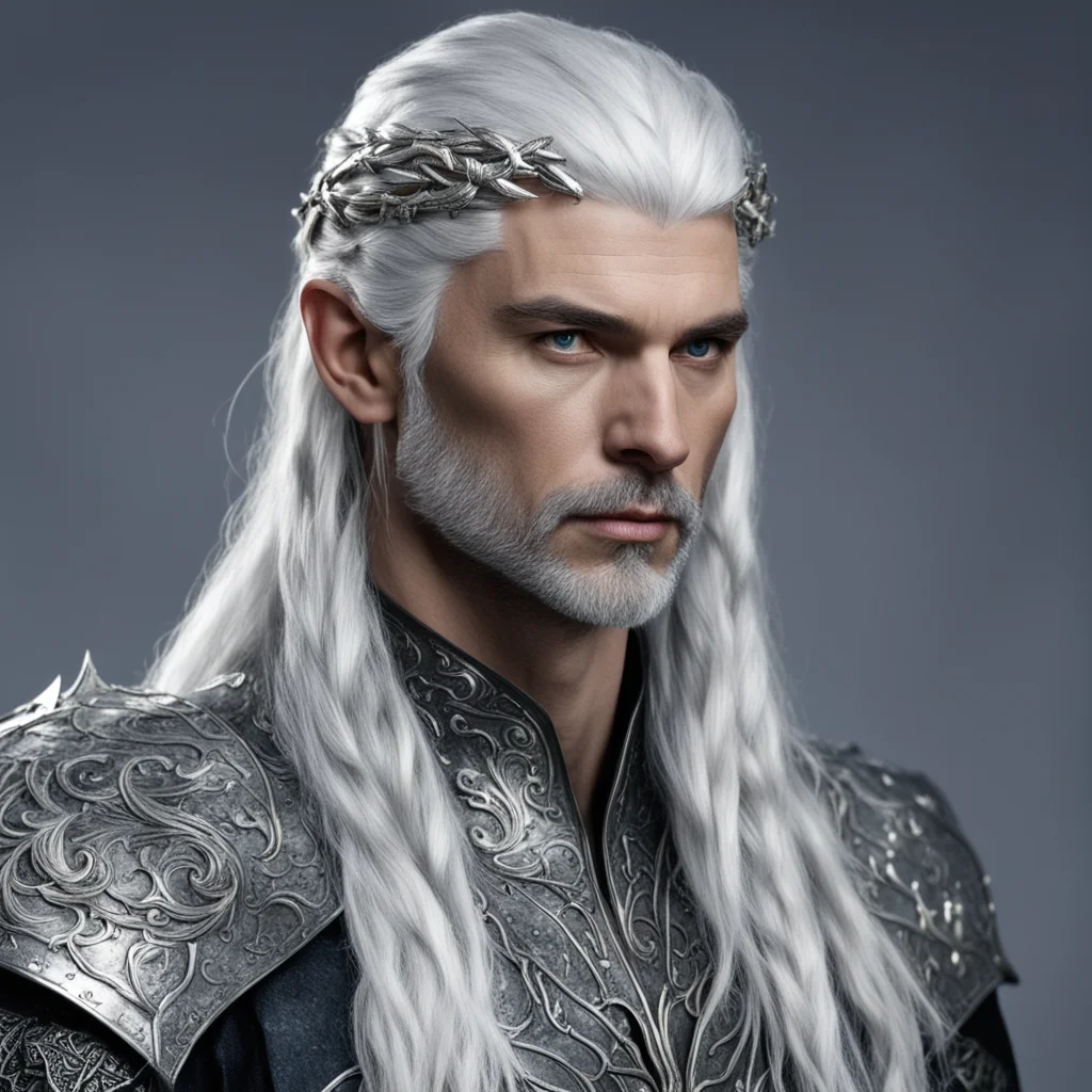 king gil galad with silver hair with braids with silver elvish hair forks with diamonds good looking trending fantastic 1