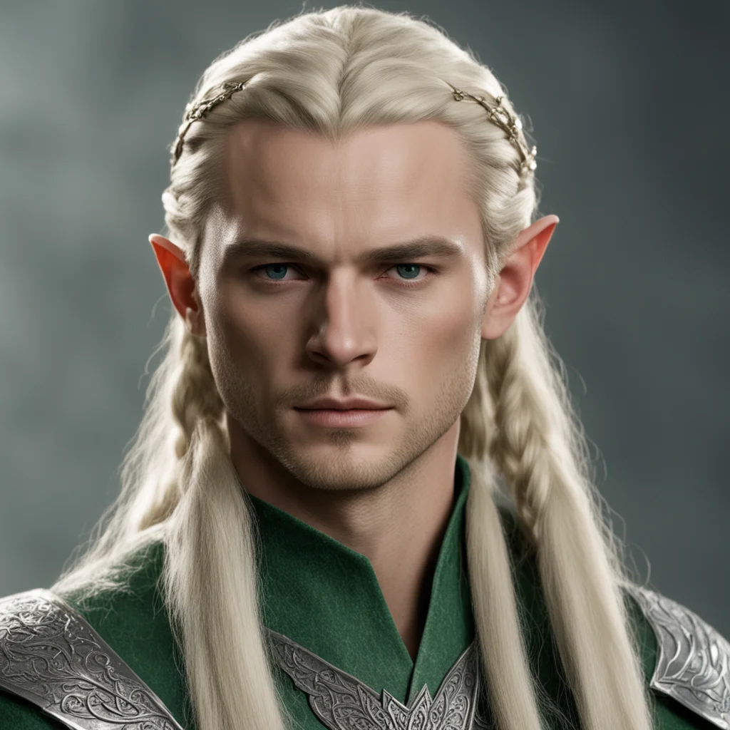 aiking legolas with blond hair and braids wearing silver serpentine elvish circlet with large center diamond wearing royal sindarin clothing confident engaging wow artstation art 3