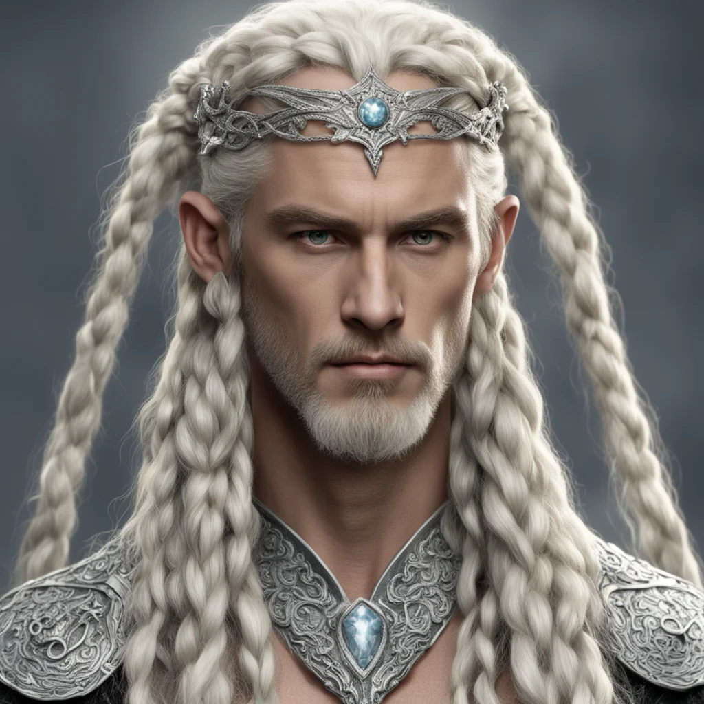 aiking oropher with blond hair and braids wearing silver serpentine elvish circlet encrusted with diamonds amazing awesome portrait 2