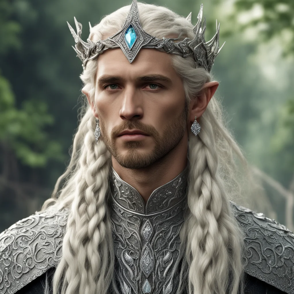 king oropher with blond hair and braids wearing silver serpentine elvish circlet encrusted with diamonds good looking trending fantastic 1