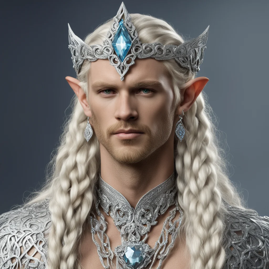 aiking oropher with blond hair and braids wearing silver serpentine elvish circlet encrusted with diamonds with large center diamond  amazing awesome portrait 2