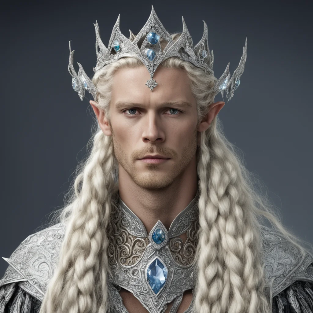 king oropher with blond hair and braids wearing silver serpentine elvish circlet encrusted with diamonds with large center diamond  confident engaging wow artstation art 3