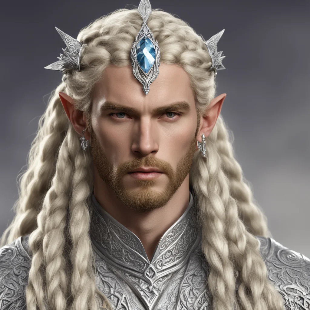 aiking oropher with blond hair and braids wearing silver sindarin elvish circlet with large center diamond  amazing awesome portrait 2
