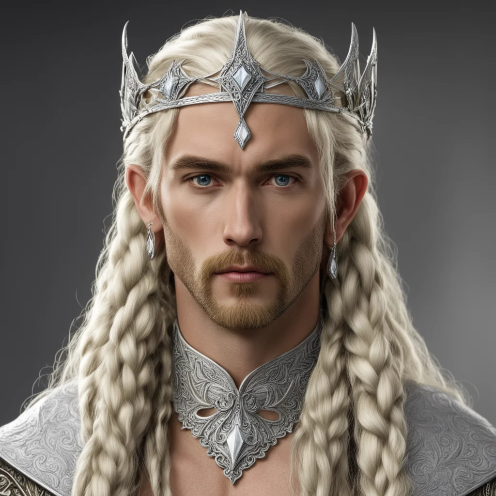 aiking oropher with blond hair and braids wearing silver sindarin elvish circlet with large center diamond  confident engaging wow artstation art 3