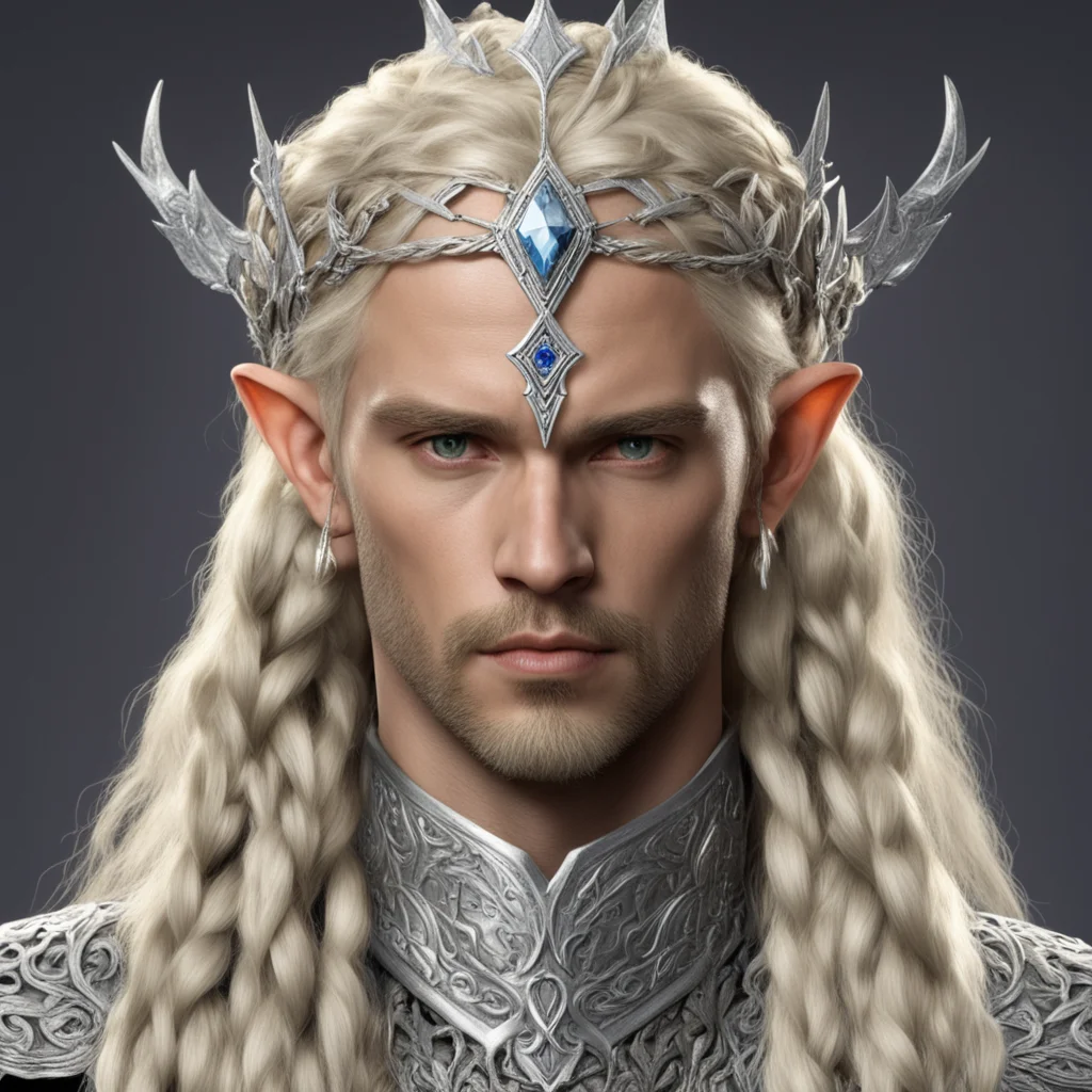 aiking oropher with blond hair and braids wearing silver sindarin elvish circlet with large center diamond 