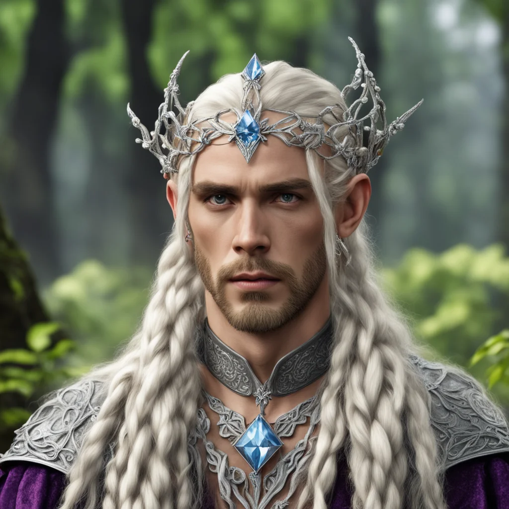 aiking oropher with blond hair and braids wearing silver twig and diamond berry elvish circlet with large center diamond  amazing awesome portrait 2