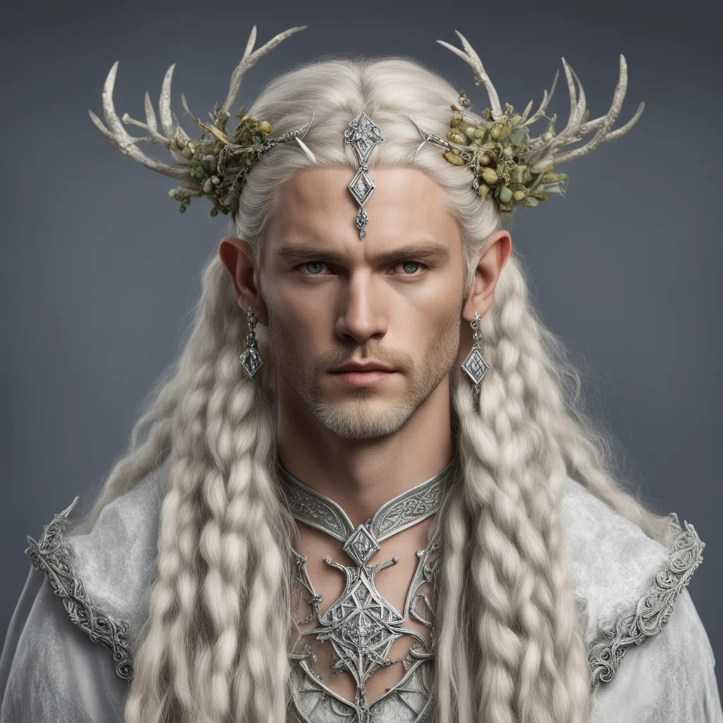 aiking oropher with blond hair and braids wearing silver twig and diamond berry elvish circlet with large center diamond good looking trending fantastic 1