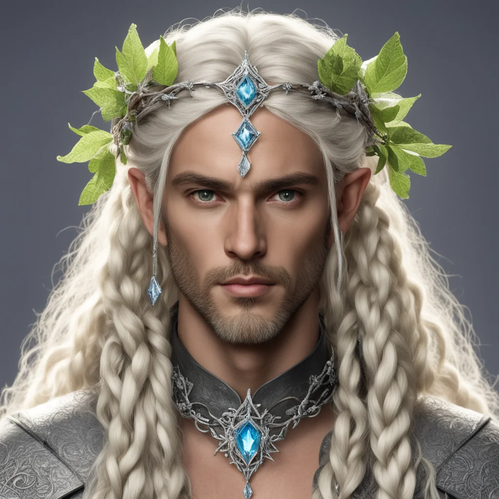 aiking oropher with blond hair and braids wearing silver twig and diamond berry elvish circlet with large center dianond good looking trending fantastic 1
