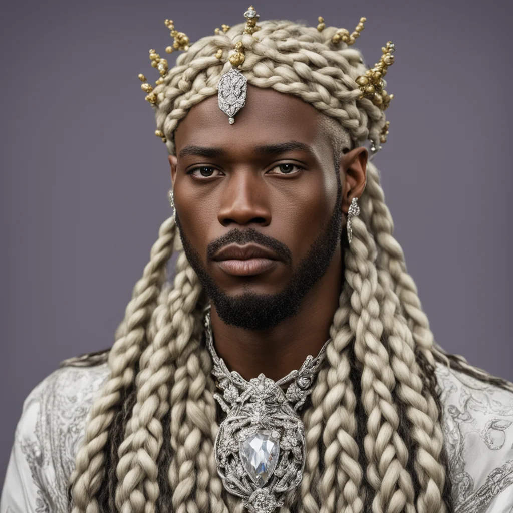 king oropher with blond hair and braids wearing silver twig and diamond berry with large center diamond