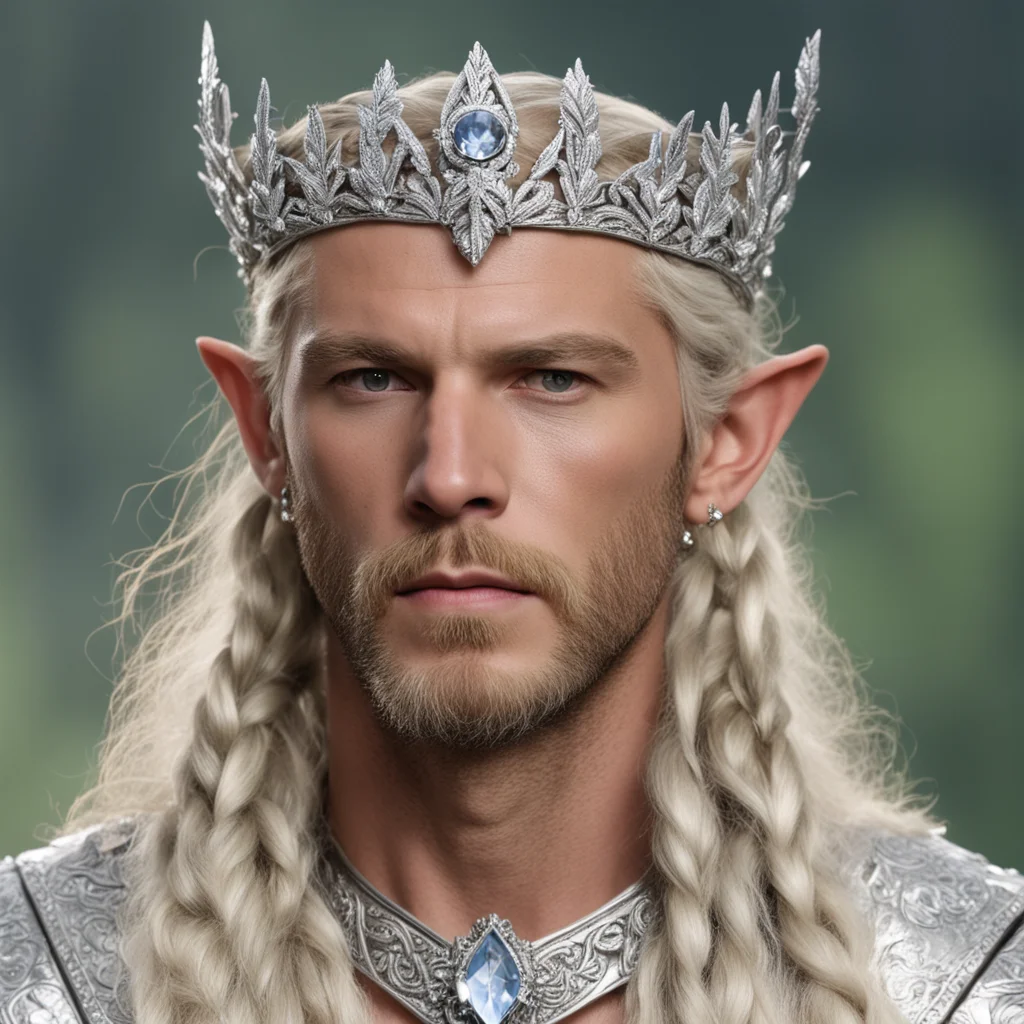 king oropher with blonde hair and braids wearing silver laurel leaf elvish circlet encrusted with diamonds with large center diamond  amazing awesome portrait 2