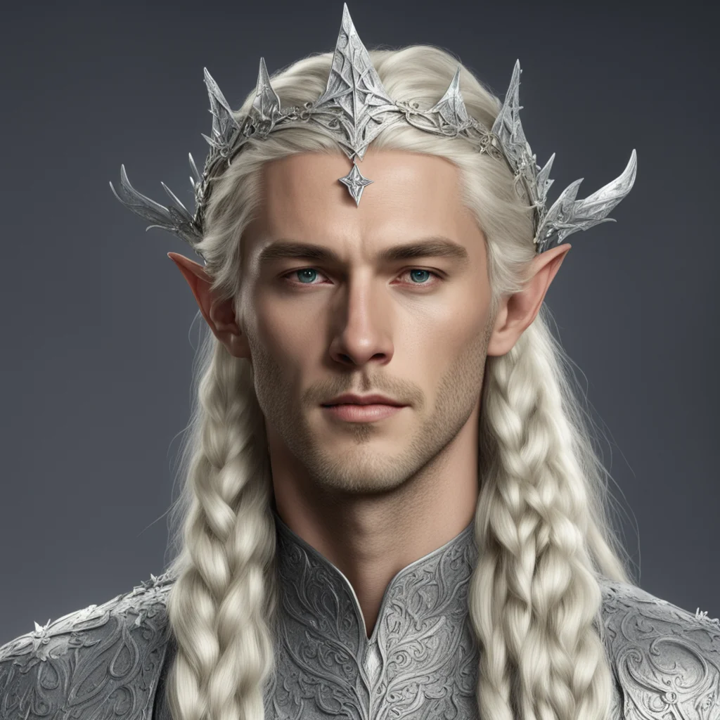king theanduil with blond hair and braided wearing silver elvish circlet with star shaped diamonds amazing awesome portrait 2