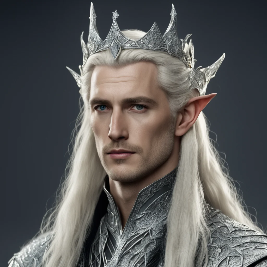 king theanduil with blond hair wearing silver serpentine intertwined with diamonds amazing awesome portrait 2