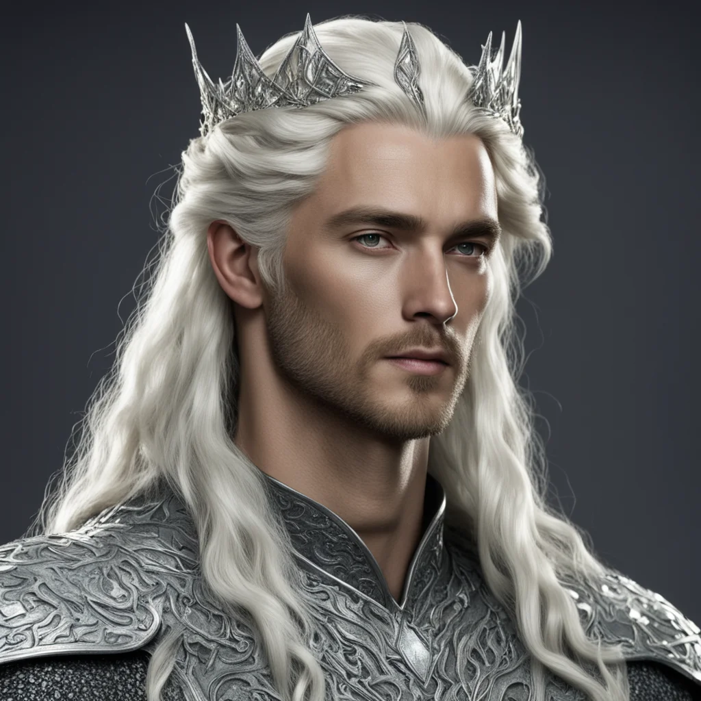 king theanduil with blond hair wearing silver serpentine intertwined with diamonds confident engaging wow artstation art 3
