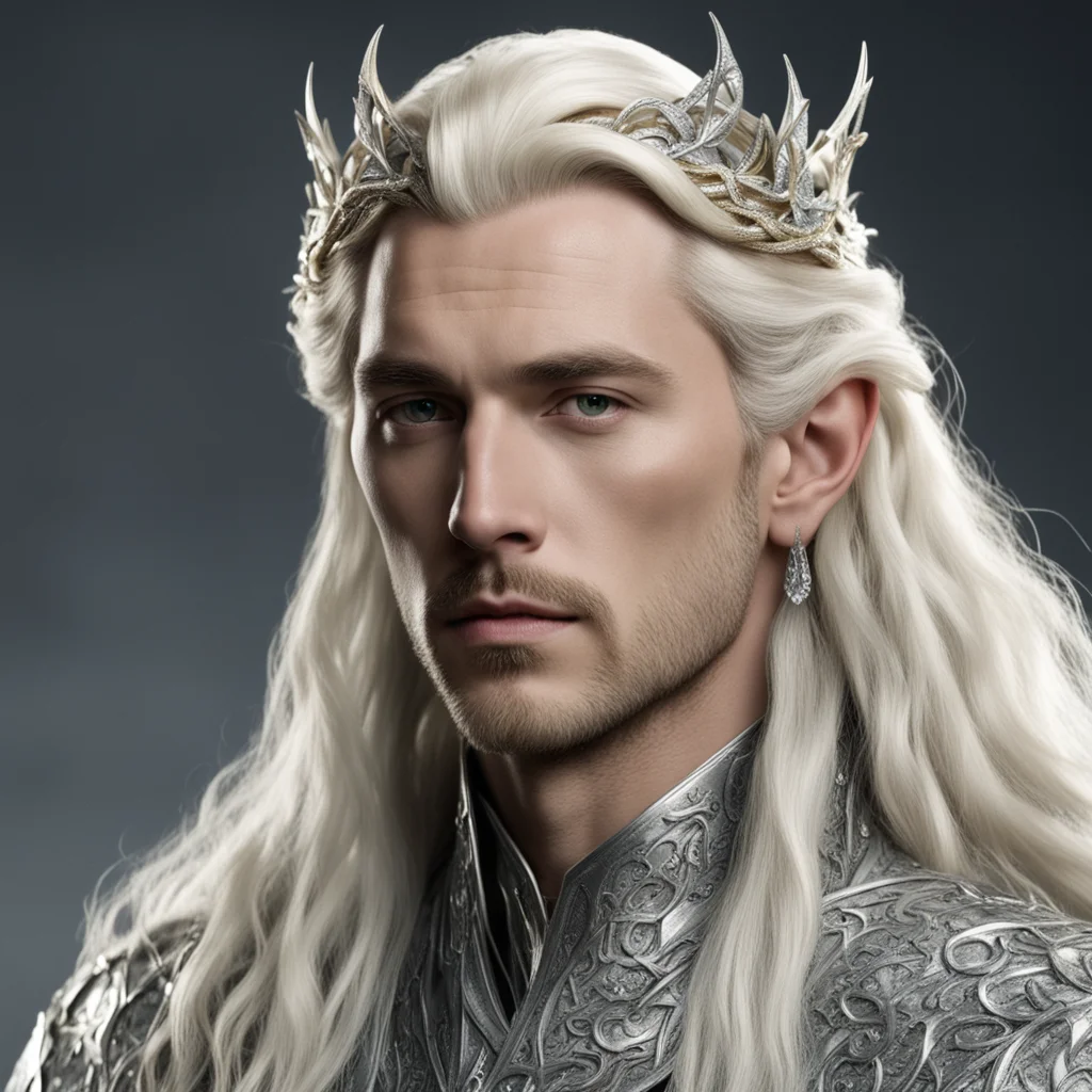 king theanduil with blond hair wearing silver serpentine intertwined with diamonds good looking trending fantastic 1