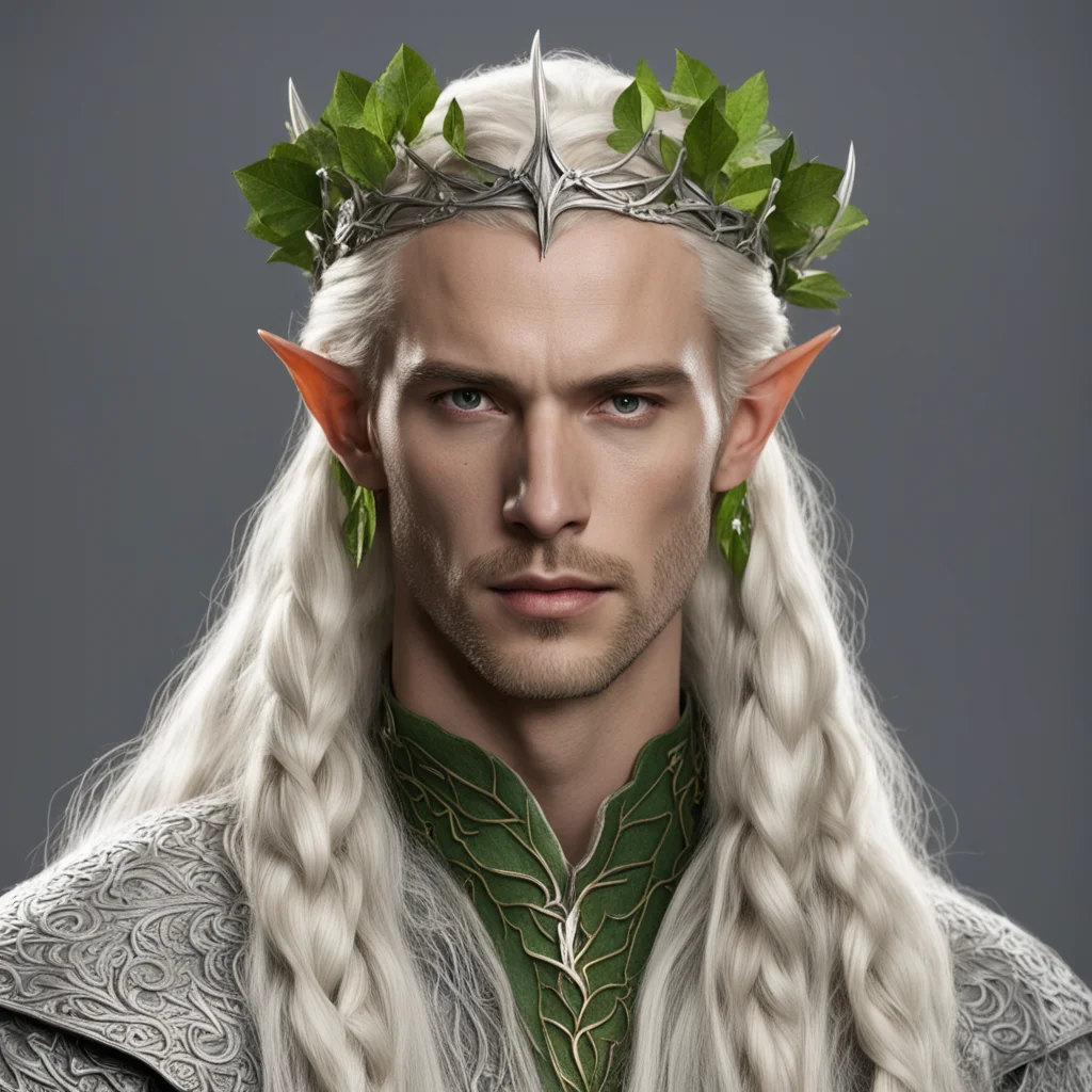 king theanduil with blond hair with braids wearing silver ivy leaf elvish circlet confident engaging wow artstation art 3